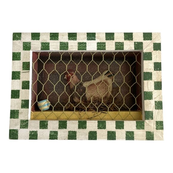 Rustic Farmhouse Shadow Box Wall Art – Chicken Coop with Hen & Checkered - Picture 1 of 5